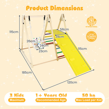4-in-1 Indoor Jungle Gym Playground with Baby Swing Resting Platform-Multicolour
