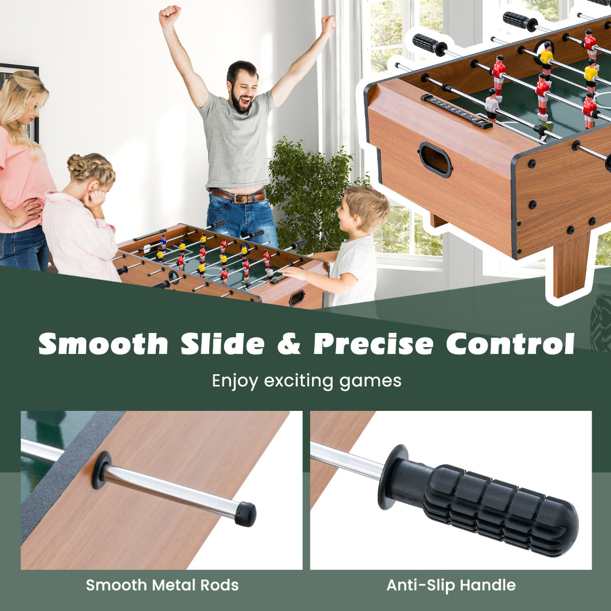 4 in 1 Combo Game Table Set with Billiards for Kids and Adults-Brown