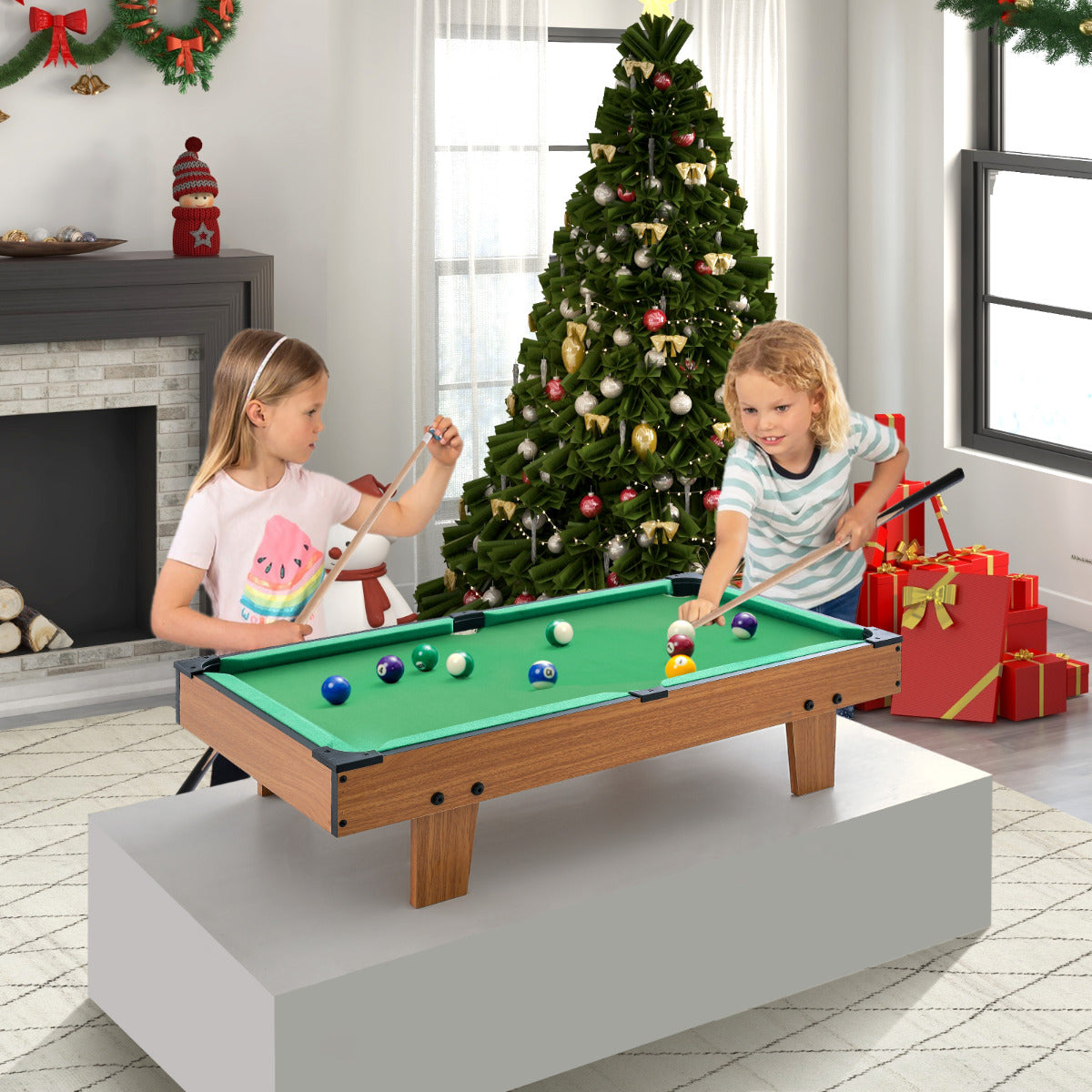 4 in 1 Combo Game Table Set with Billiards for Kids and Adults-Brown