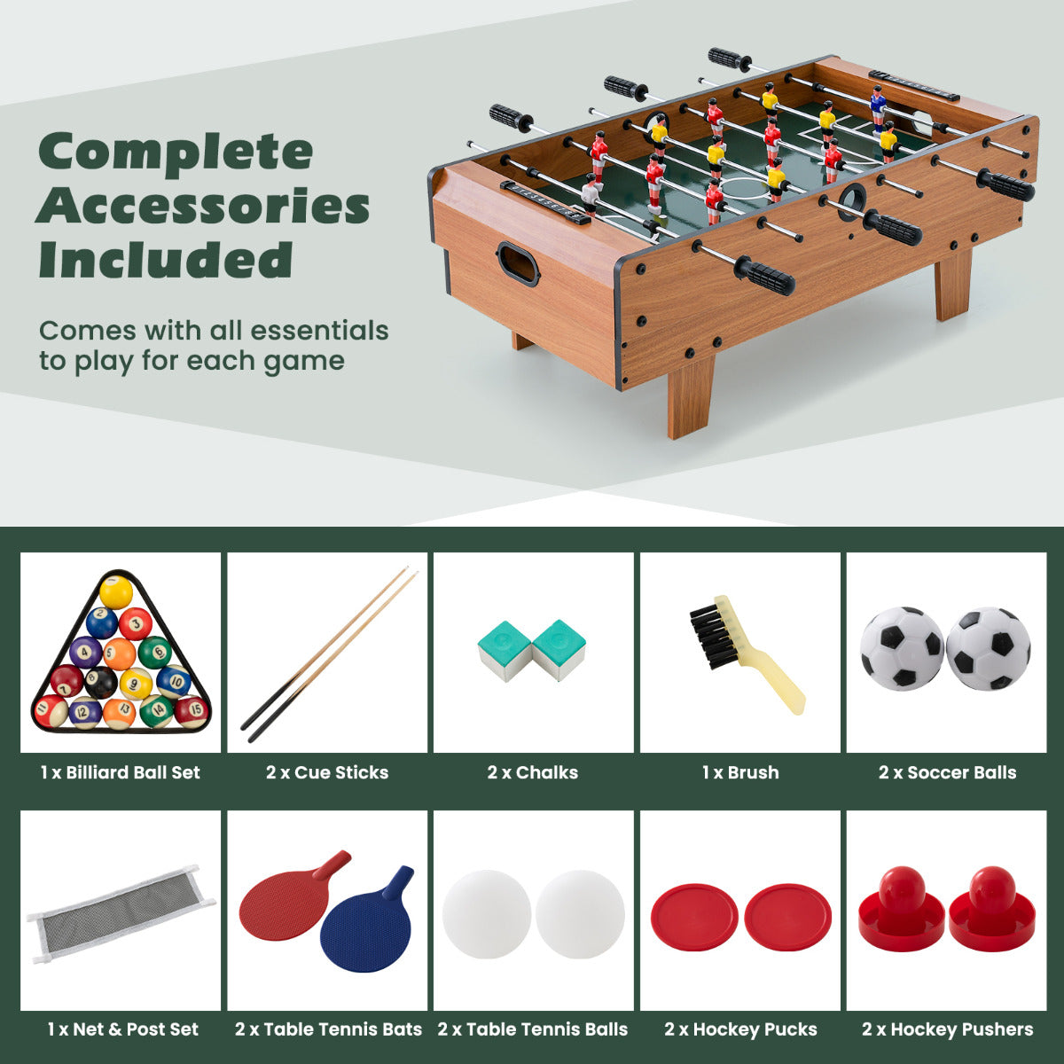 4 in 1 Combo Game Table Set with Billiards for Kids and Adults-Brown