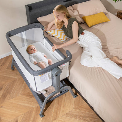 Height Adjustable Travel Cot with Mattress for 0-6 Months-Dark Grey