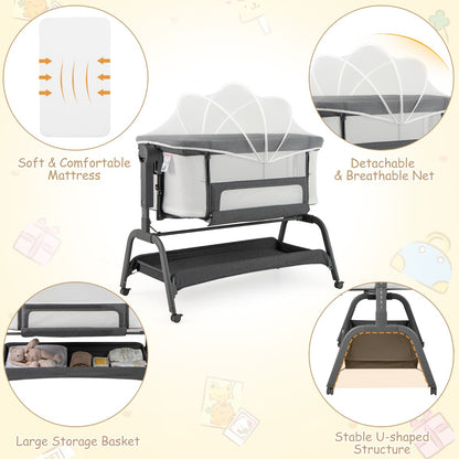 Height Adjustable Travel Cot with Mattress for 0-6 Months-Dark Grey