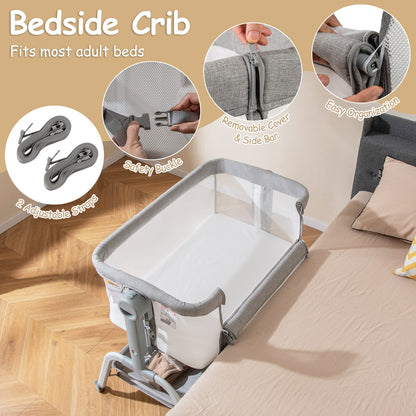 Height Adjustable Travel Cot with Mattress for 0-6 Months-Grey
