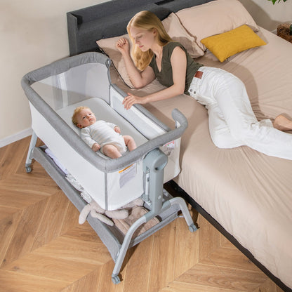 Height Adjustable Travel Cot with Mattress for 0-6 Months-Grey