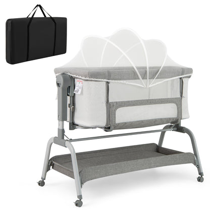 Height Adjustable Travel Cot with Mattress for 0-6 Months-Grey