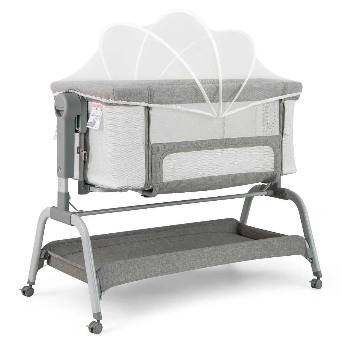 Height Adjustable Travel Cot with Mattress for 0-6 Months-Grey
