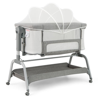 Height Adjustable Travel Cot with Mattress for 0-6 Months-Grey