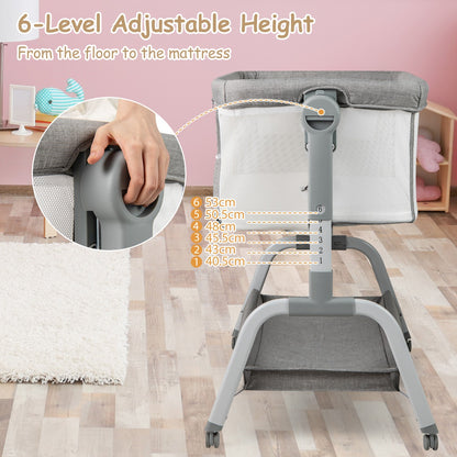 Height Adjustable Travel Cot with Mattress for 0-6 Months-Grey