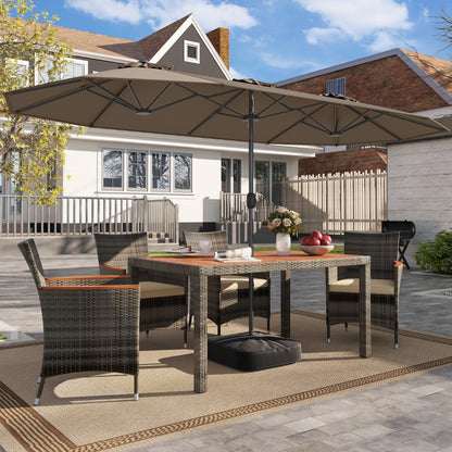 4 M Double-sided Patio Umbrella with Crank Handle, Umbrella Base for Garden Pool Backyard-Brown