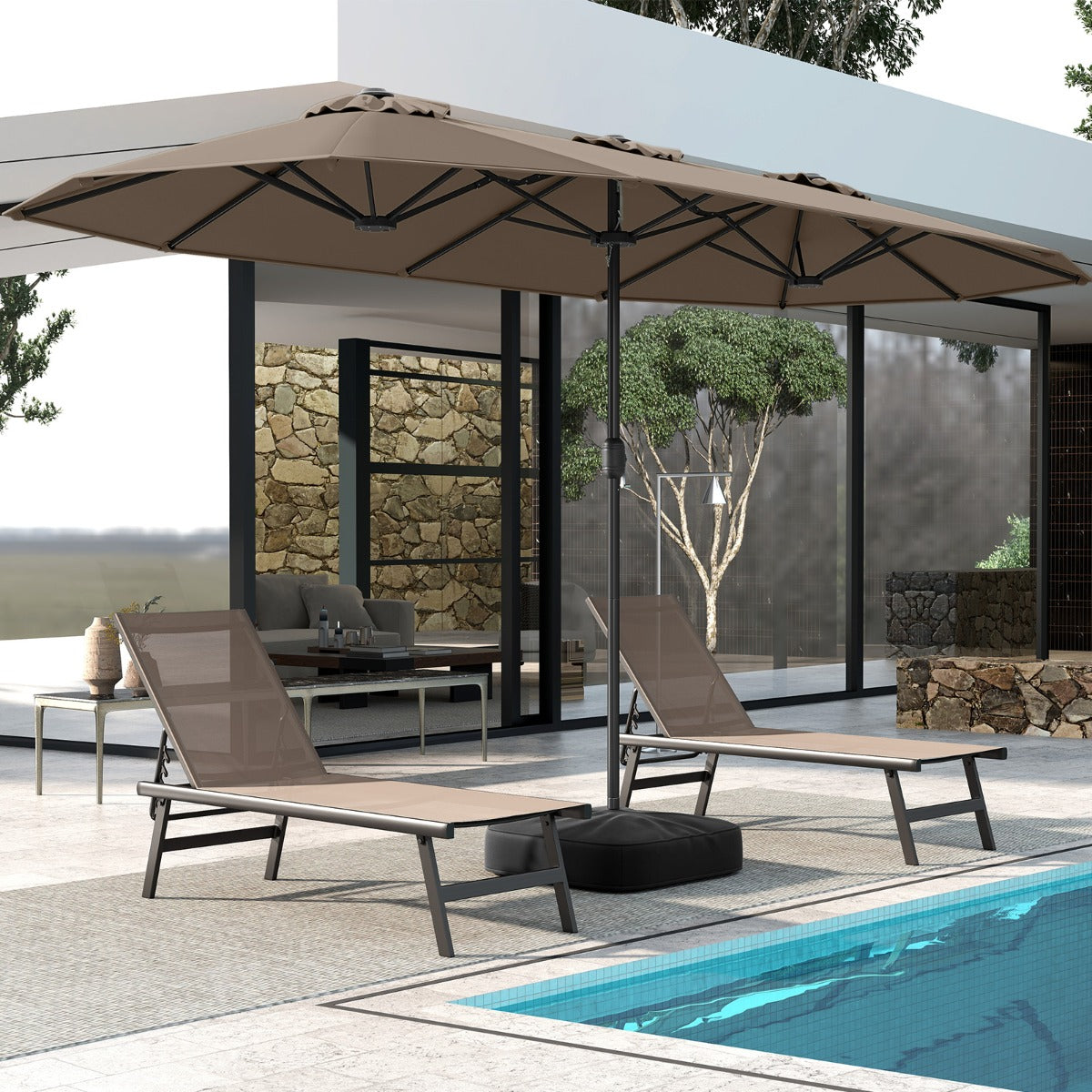 4 M Double-sided Patio Umbrella with Crank Handle, Umbrella Base for Garden Pool Backyard-Brown