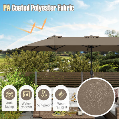 4 M Double-sided Patio Umbrella with Crank Handle, Umbrella Base for Garden Pool Backyard-Brown