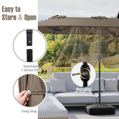 4 M Double-sided Patio Umbrella with Crank Handle, Umbrella Base for Garden Pool Backyard-Brown