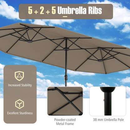 4 M Double-sided Patio Umbrella with Crank Handle, Umbrella Base for Garden Pool Backyard-Brown
