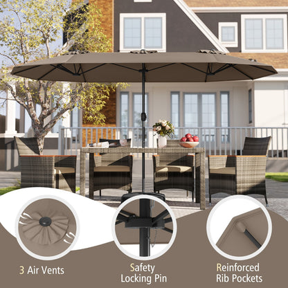 4 M Double-sided Patio Umbrella with Crank Handle, Umbrella Base for Garden Pool Backyard-Brown