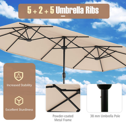 4 M Double-sided Patio Umbrella with Crank Handle, Umbrella Base for Garden Pool Backyard-Beige