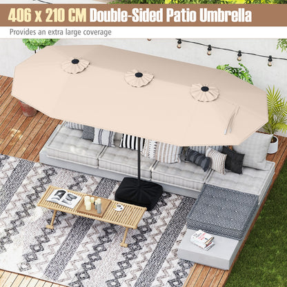 4 M Double-sided Patio Umbrella with Crank Handle, Umbrella Base for Garden Pool Backyard-Beige