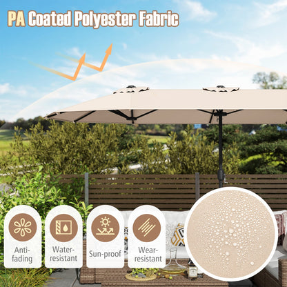 4 M Double-sided Patio Umbrella with Crank Handle, Umbrella Base for Garden Pool Backyard-Beige