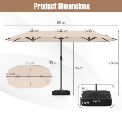 4 M Double-sided Patio Umbrella with Crank Handle, Umbrella Base for Garden Pool Backyard-Beige