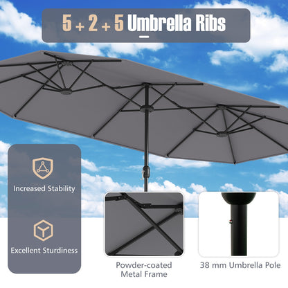 4 M Double-sided Patio Umbrella with Crank Handle, Umbrella Base for Garden Pool Backyard-Grey