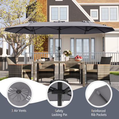 4 M Double-sided Patio Umbrella with Crank Handle, Umbrella Base for Garden Pool Backyard-Grey