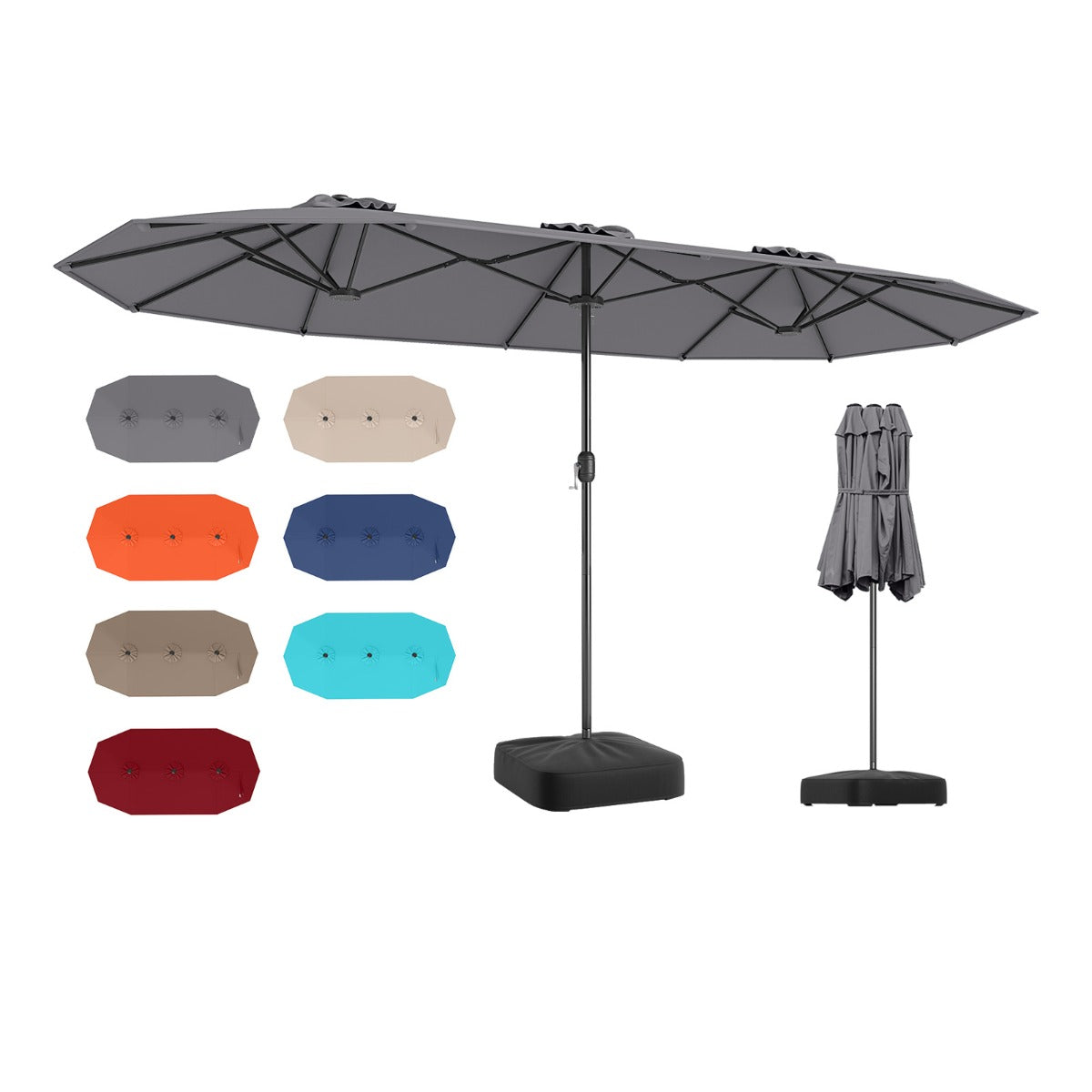 4 M Double-sided Patio Umbrella with Crank Handle, Umbrella Base for Garden Pool Backyard-Grey