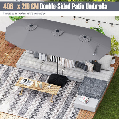 4 M Double-sided Patio Umbrella with Crank Handle, Umbrella Base for Garden Pool Backyard-Grey