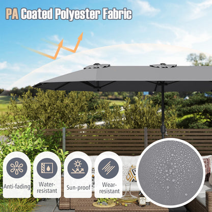 4 M Double-sided Patio Umbrella with Crank Handle, Umbrella Base for Garden Pool Backyard-Grey