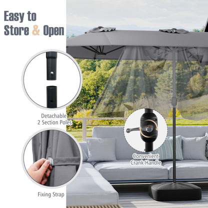4 M Double-sided Patio Umbrella with Crank Handle, Umbrella Base for Garden Pool Backyard-Grey