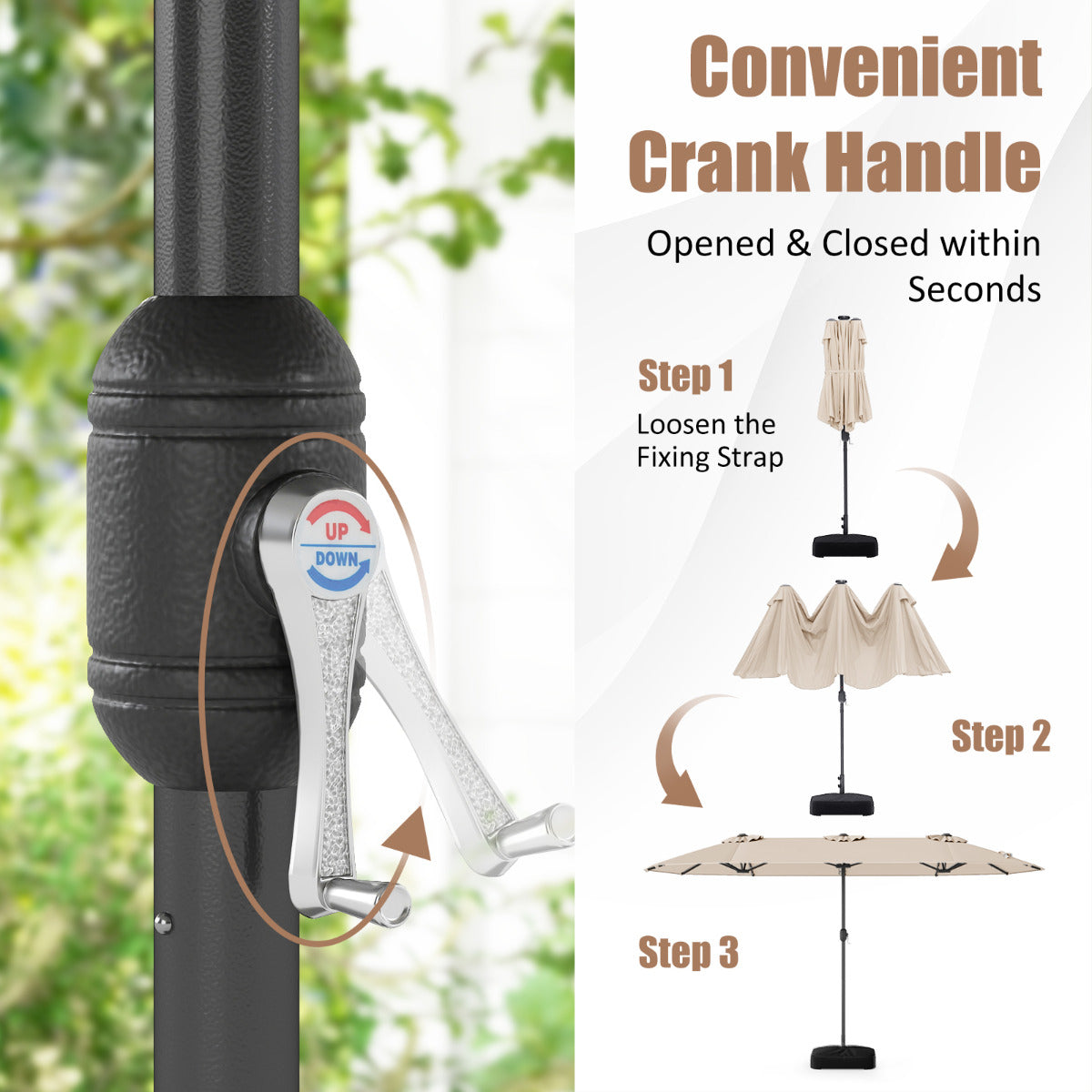 4 m Double-Sided Patio Umbrella with Base and Solar Lights-Beige