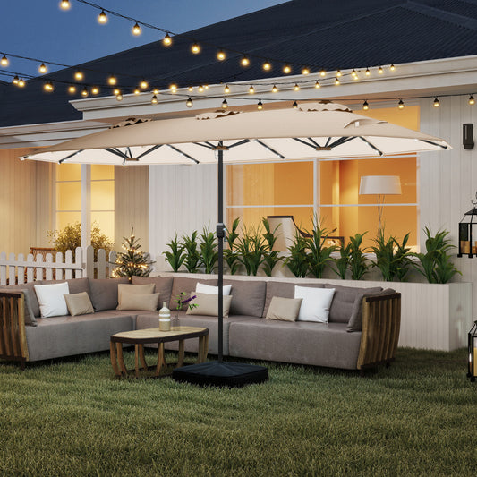 4 m Double-Sided Patio Umbrella with Base and Solar Lights-Beige