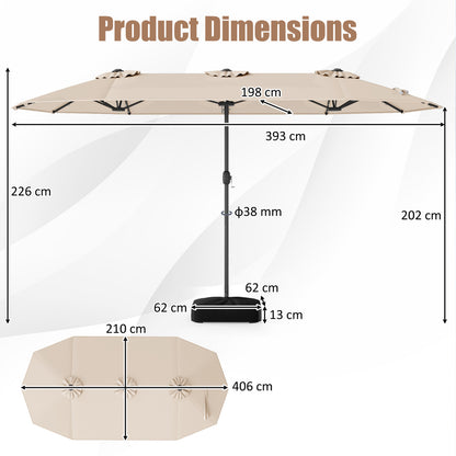 4 m Double-Sided Patio Umbrella with Base and Solar Lights-Beige