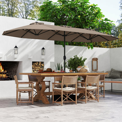 4 m Double-Sided Patio Umbrella with Base and Solar Lights-Coffee