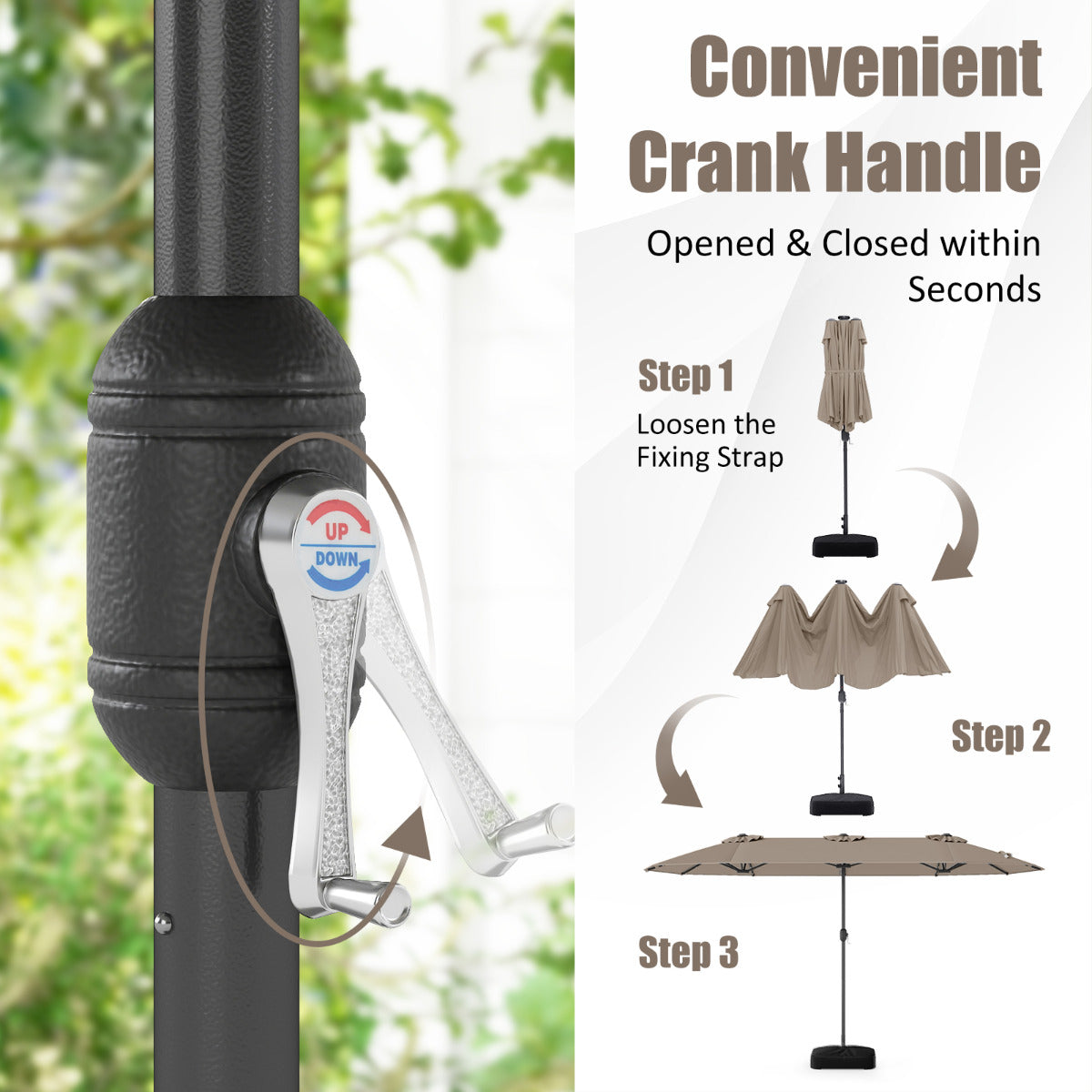 4 m Double-Sided Patio Umbrella with Base and Solar Lights-Coffee