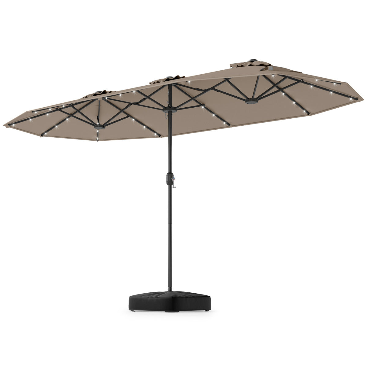 4 m Double-Sided Patio Umbrella with Base and Solar Lights-Coffee