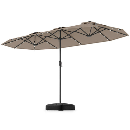 4 m Double-Sided Patio Umbrella with Base and Solar Lights-Coffee