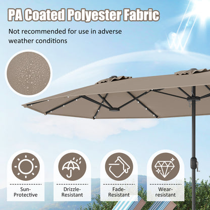 4 m Double-Sided Patio Umbrella with Base and Solar Lights-Coffee
