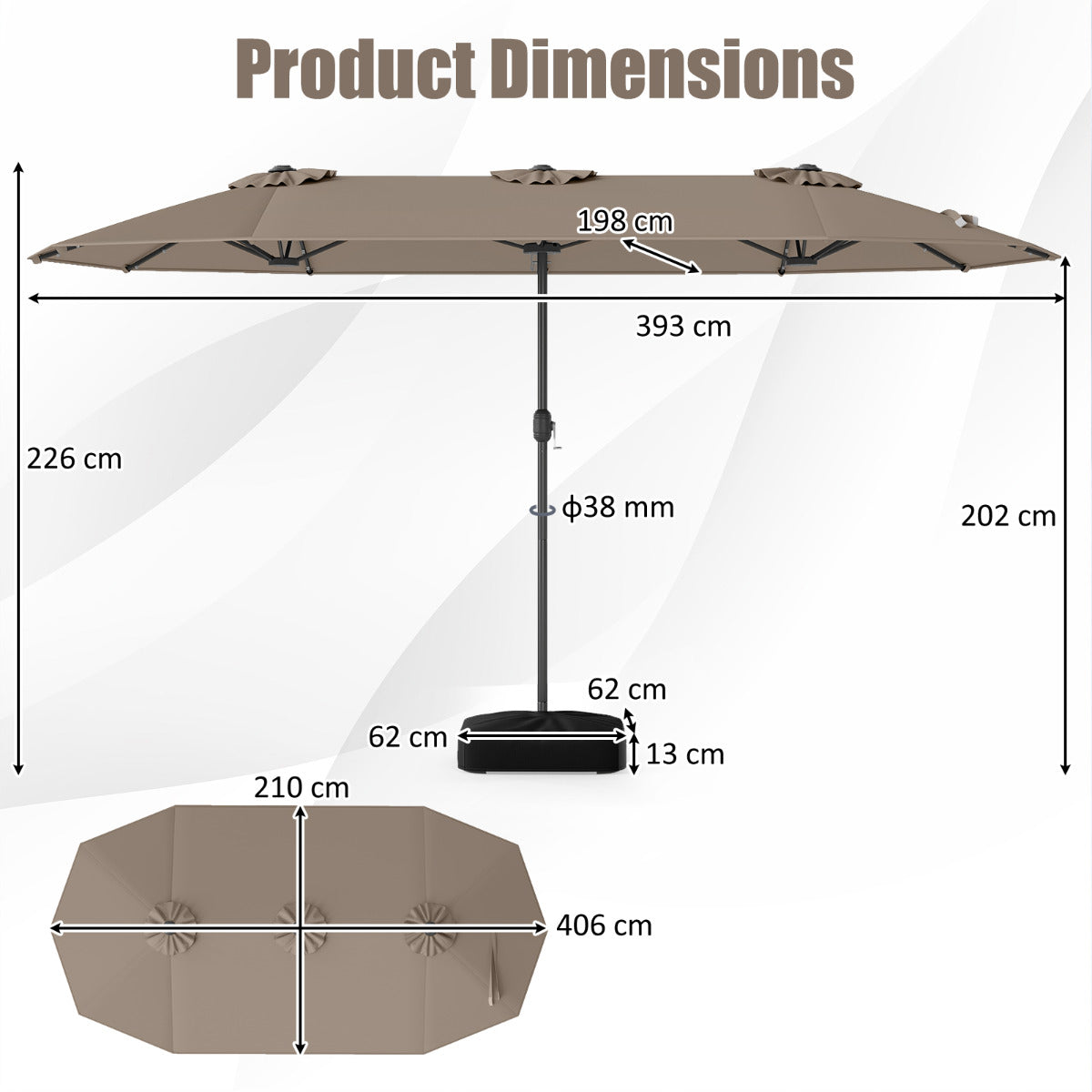 4 m Double-Sided Patio Umbrella with Base and Solar Lights-Coffee