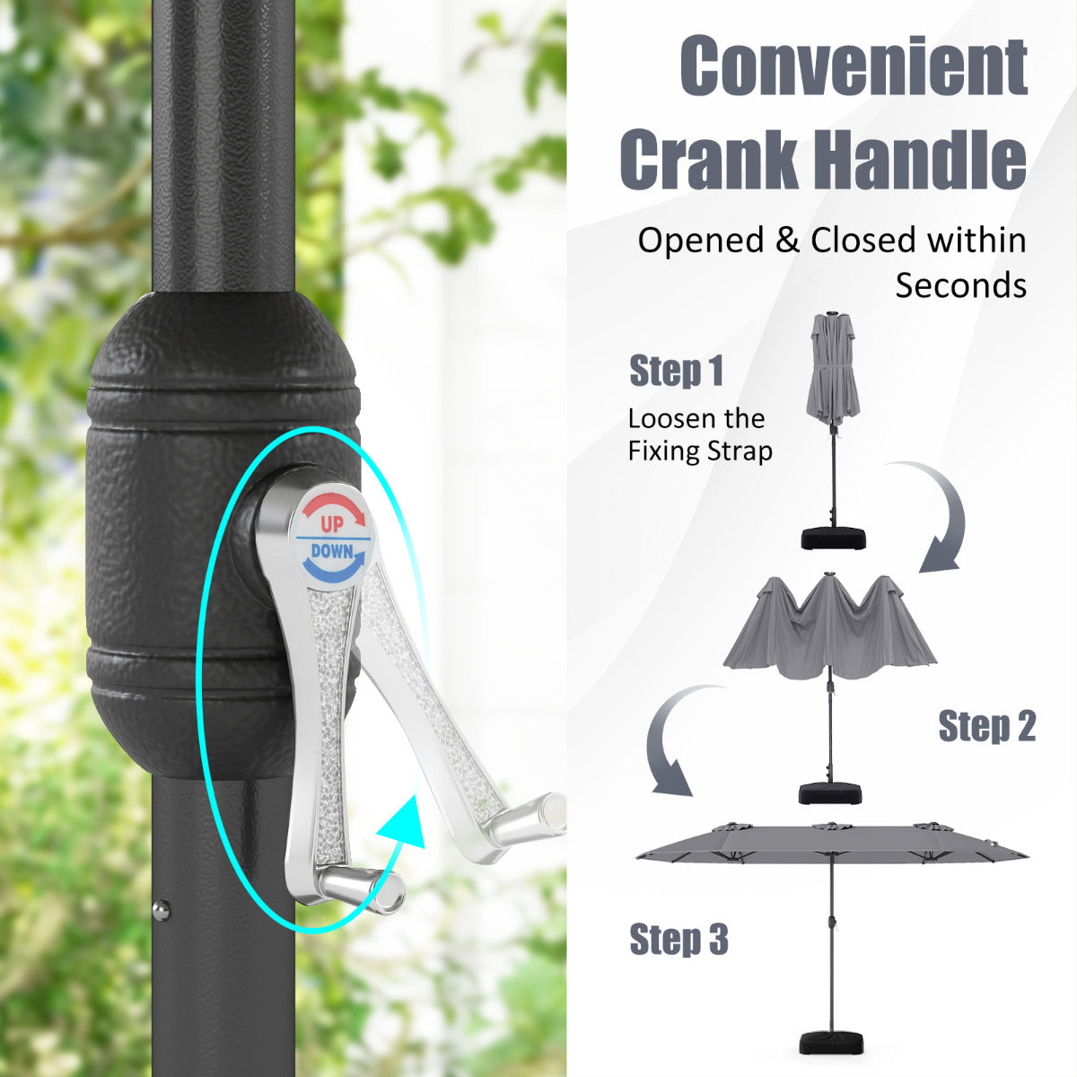 4 m Double-Sided Patio Umbrella with Base and Solar Lights-Grey