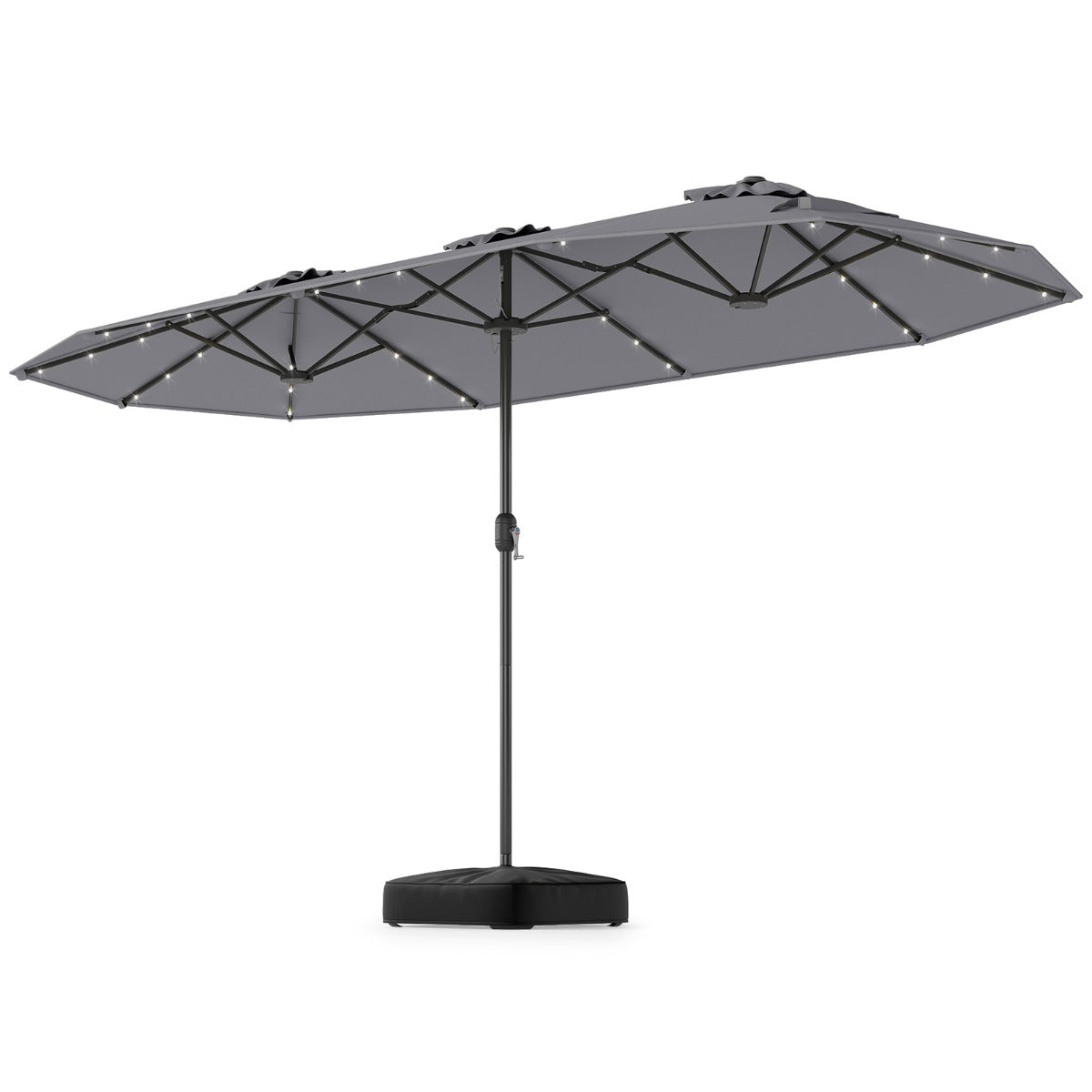 4 m Double-Sided Patio Umbrella with Base and Solar Lights-Grey