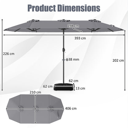 4 m Double-Sided Patio Umbrella with Base and Solar Lights-Grey