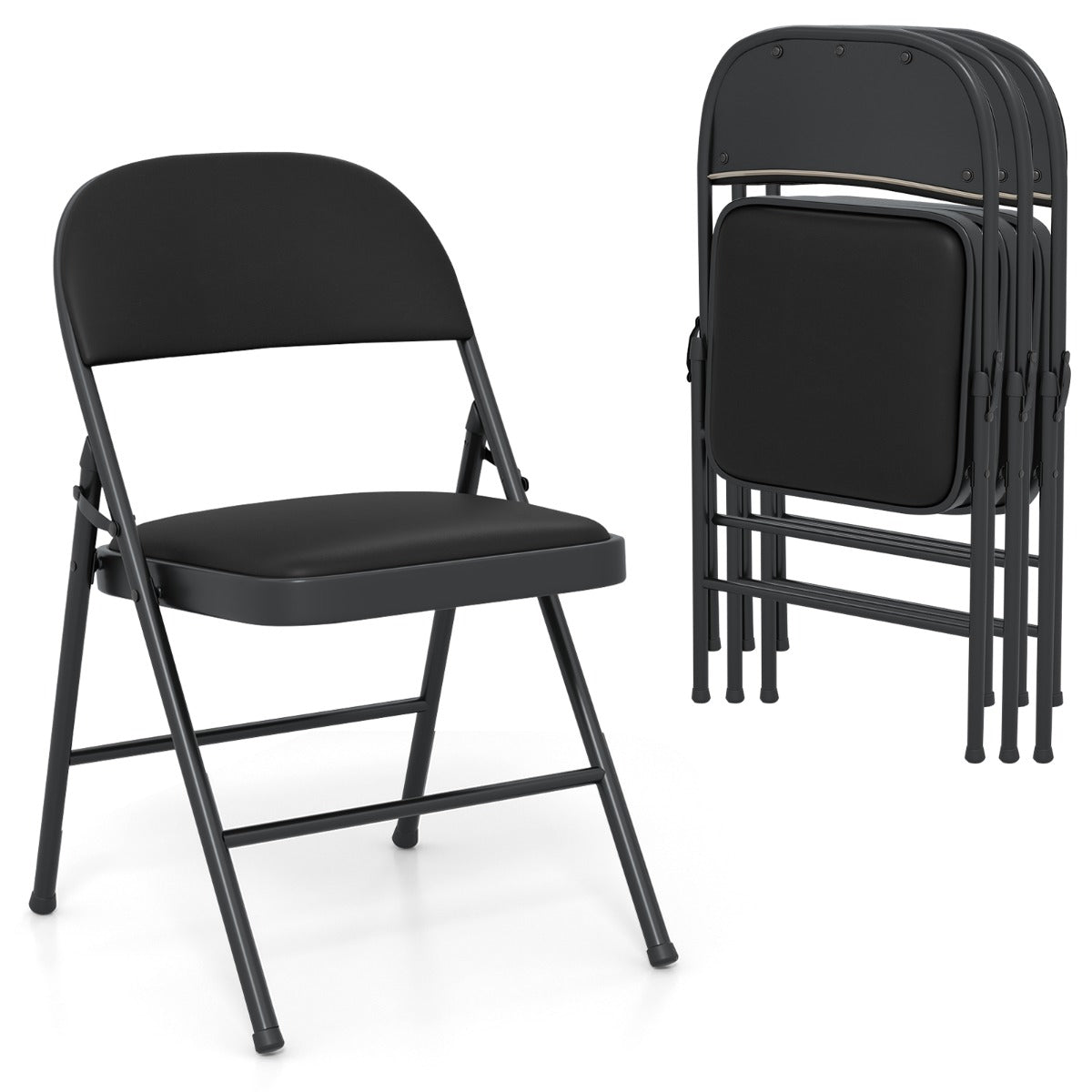 4 Pack Folding Chairs with Metal Frame for Indoor Outdoor-Black