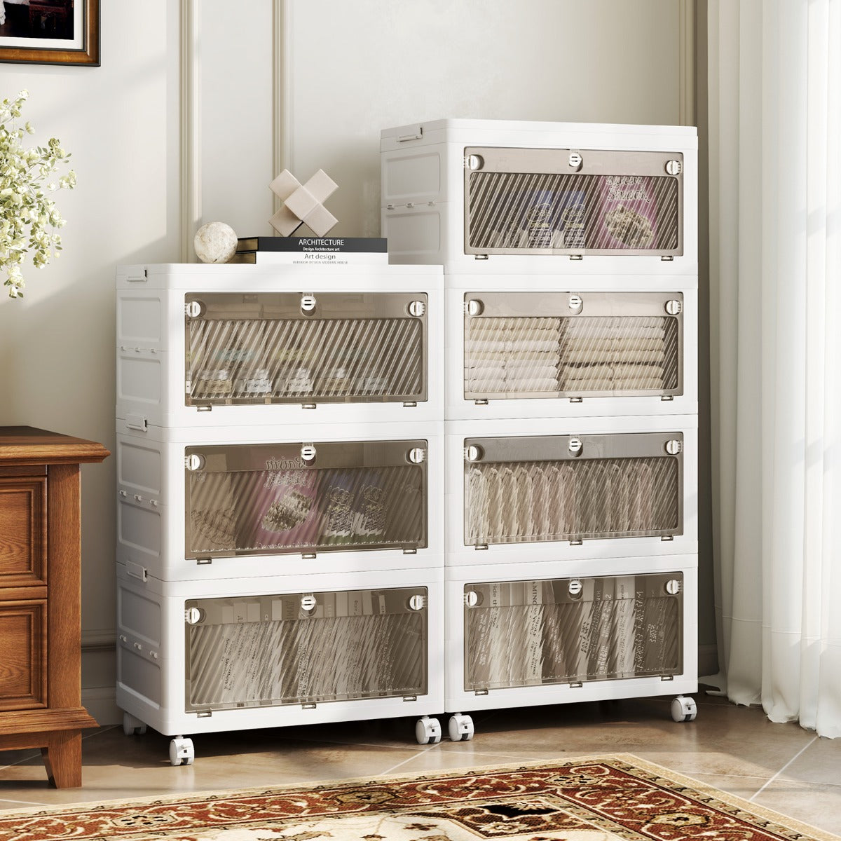 4-Pack Plastic Storage Bins with Lid for Bedroom Living Room-White