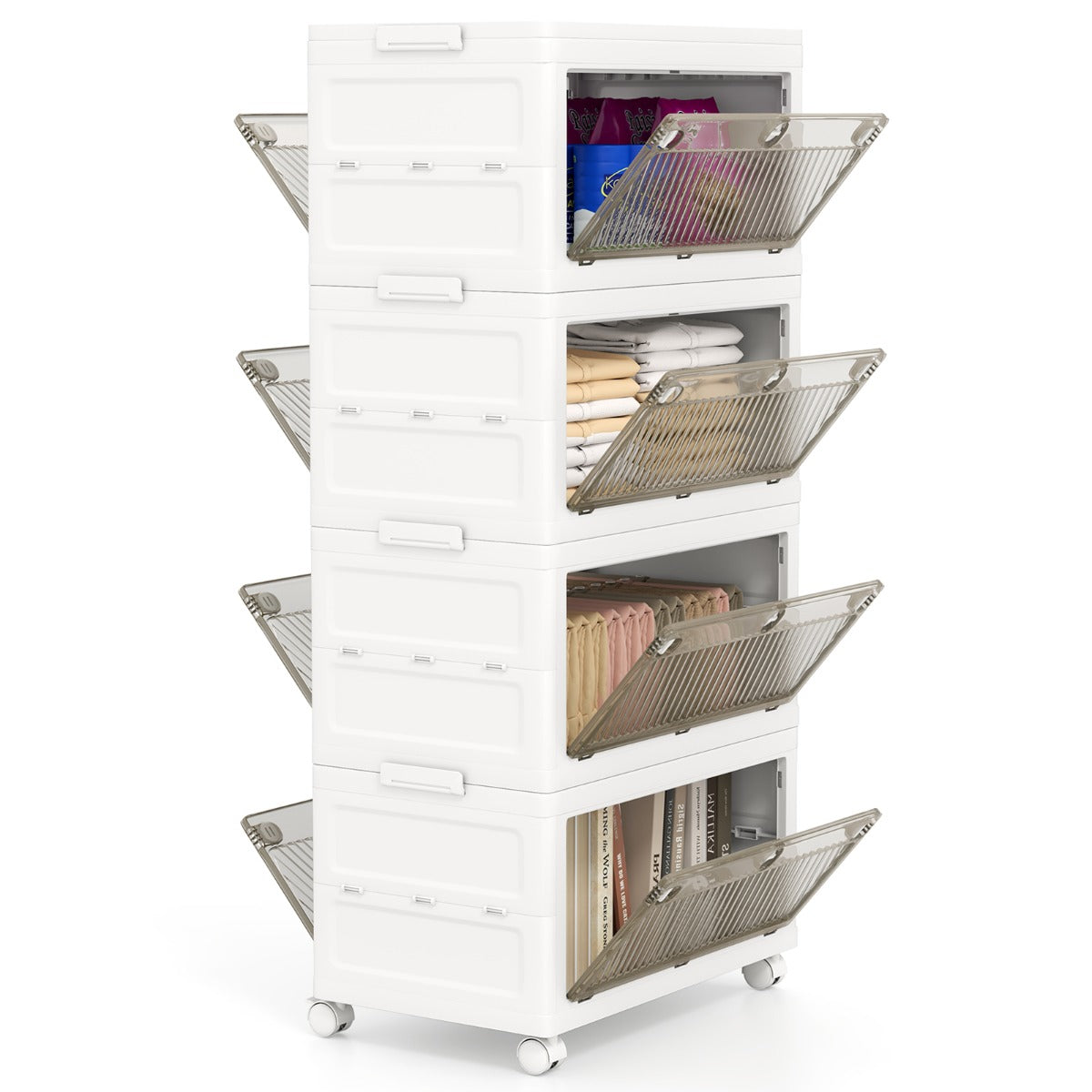 4-Pack Plastic Storage Bins with Lid for Bedroom Living Room-White