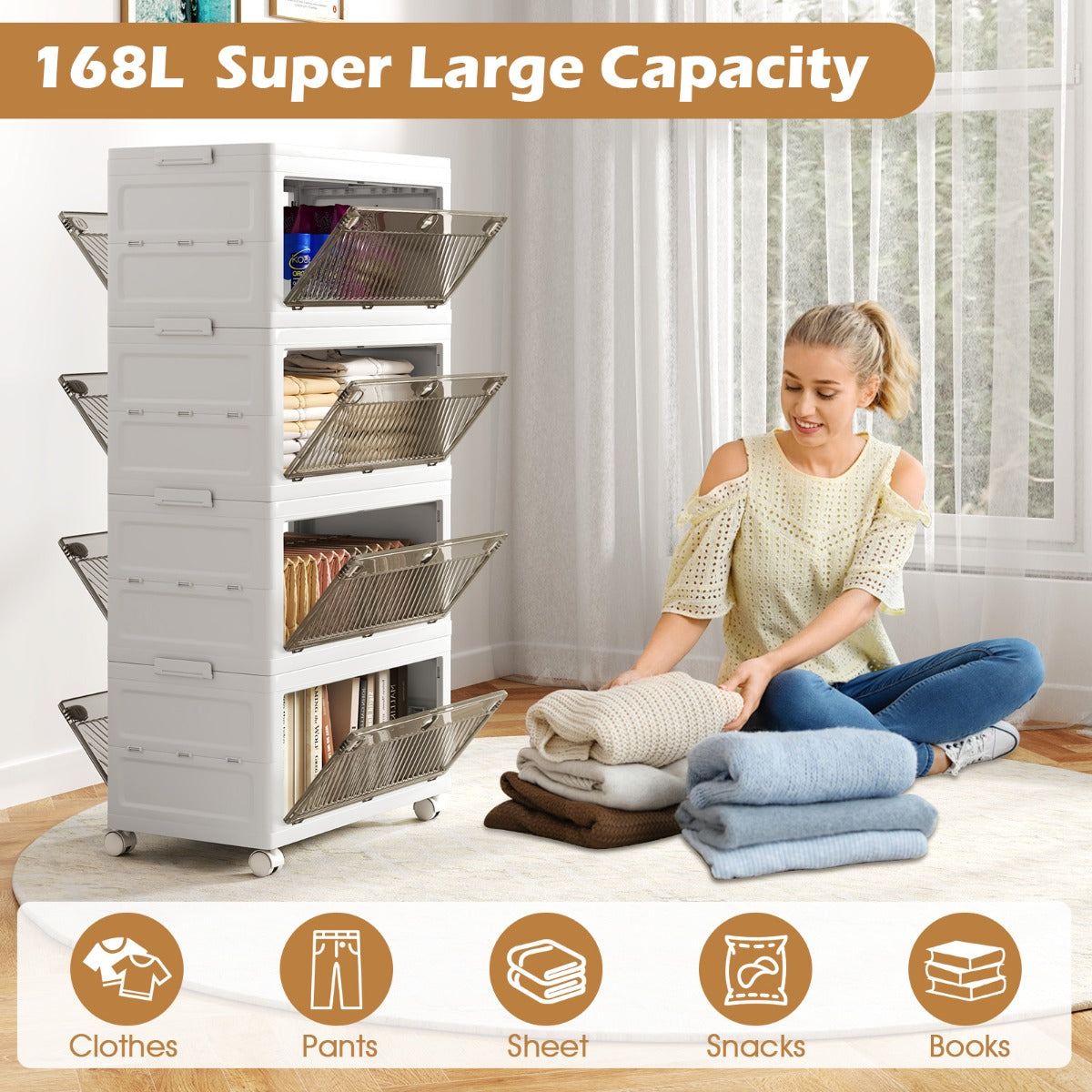 4-Pack Plastic Storage Bins with Lid for Bedroom Living Room-White