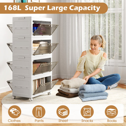 4-Pack Plastic Storage Bins with Lid for Bedroom Living Room-White
