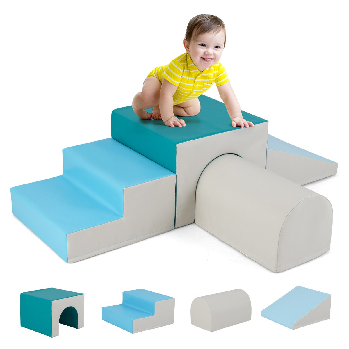 4 Pieces Foam Climb and Crawl Activity Play Set for Toddlers-Blue