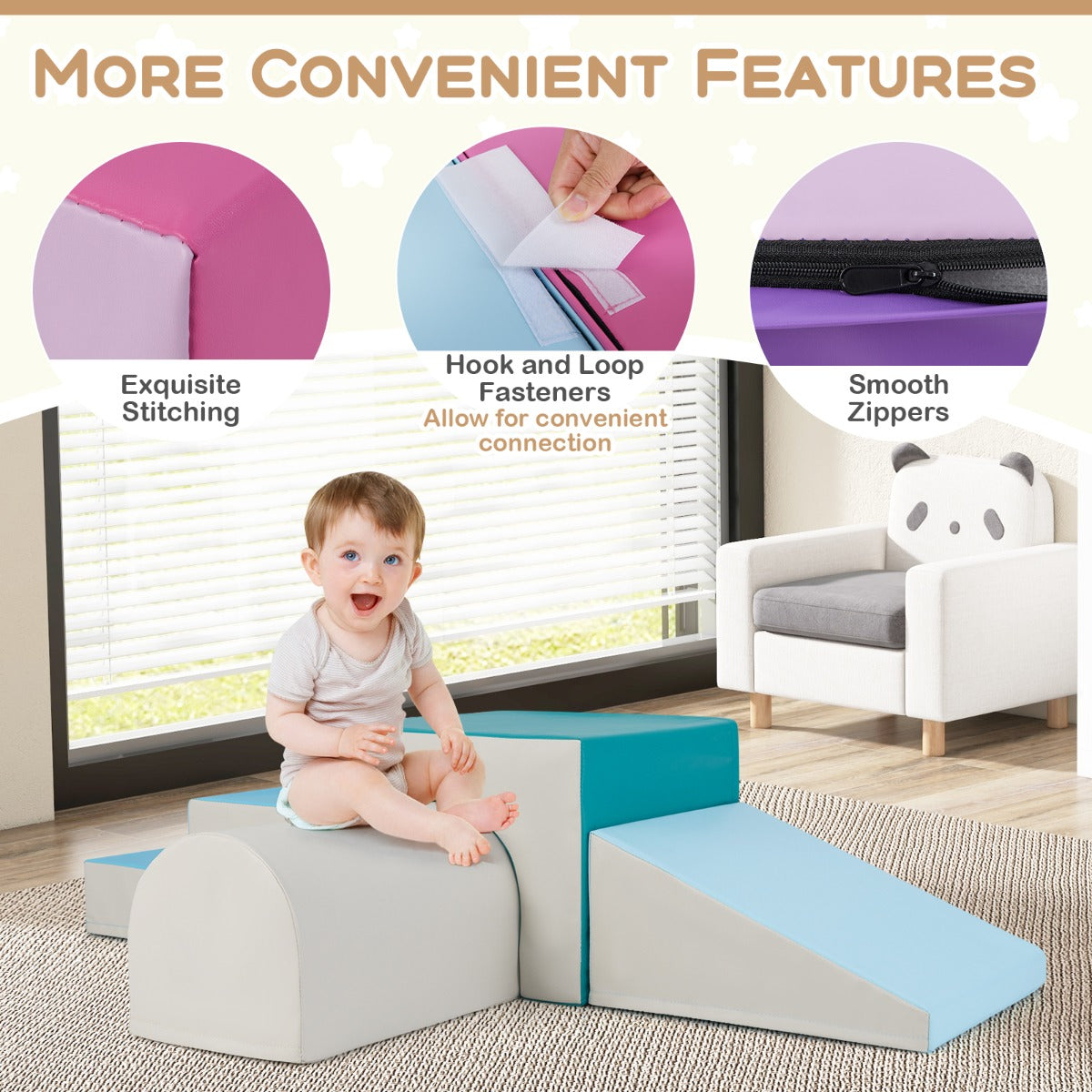 4-Piece Climb and Crawl Foam Block Play Set for Infant Baby-Rose
