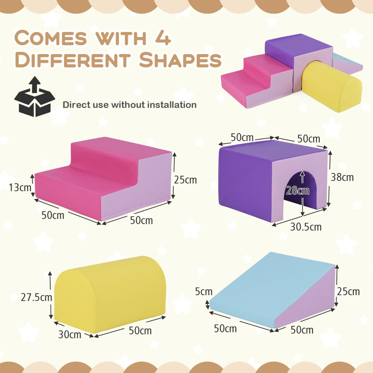 4-Piece Climb and Crawl Foam Block Play Set for Infant Baby-Rose