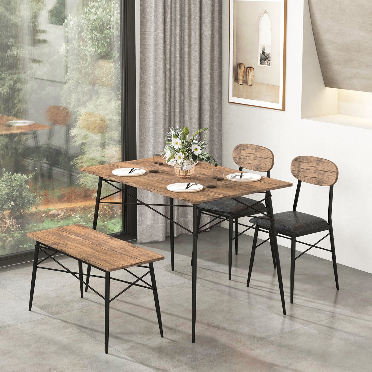 Costway 4 Piece Dining Table Set with Bench and 2 Chairs