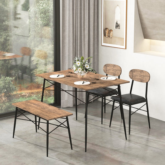 Costway 4 Piece Dining Table Set with Bench and 2 Chairs